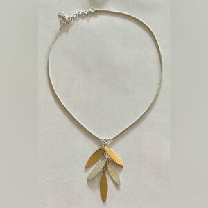 MARJORIE BAER Signed Silver & Gold Tone Leaf Necklace